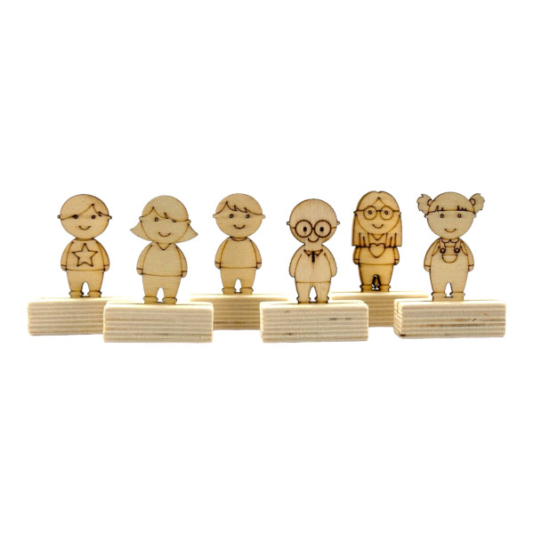 photo-Petits personnages en bois - A décorer - 6 modèles - 5x7,5x2cm - Bois naturel