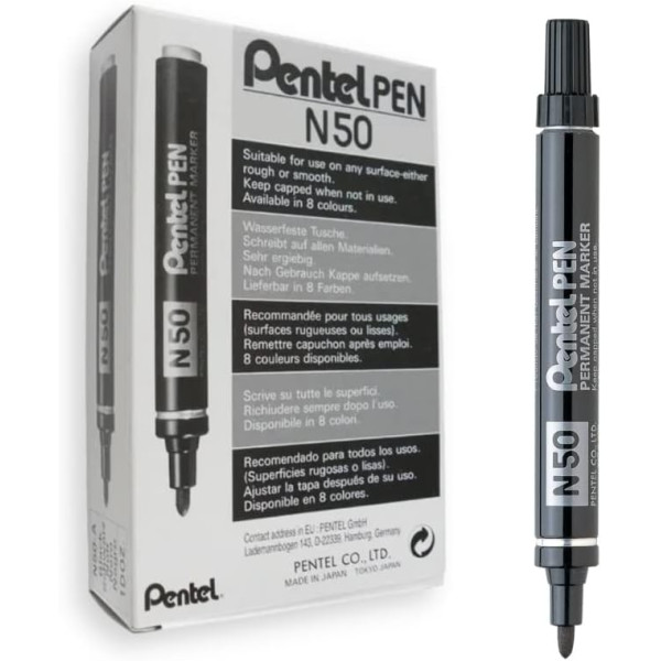 photo-12 marqueurs - Noir - Indélébile - Permanent - Pointe ogive - Pentel - Pen N50