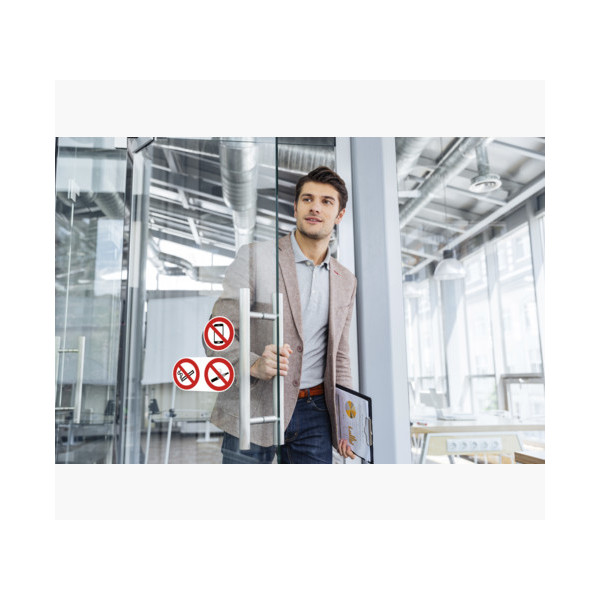 Panneau - Signalétique - Adhésif - Interdit de fumer et vapoter - Rouge - 10 cm