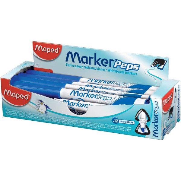 photoFeutres - Bleu - Effaçable - Pour tableau blanc et ardoise - Boite de 12 - Maped