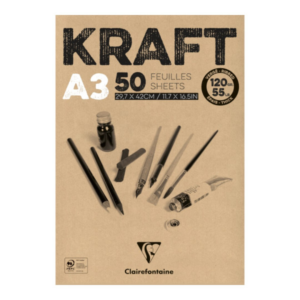 Bloc kraft brun A3 - 50 Feuilles - 120G - Clairefontaine