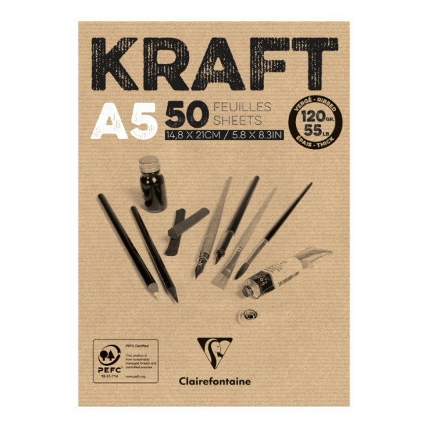photo - Bloc kraft brun A5 - 50 Feuilles - 120G - Clairefontaine