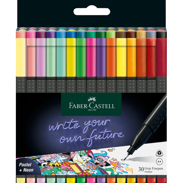 photo-Feutres - Pointe fine - 0,4mm - 30 couleurs néon et pastel - Faber-Castel