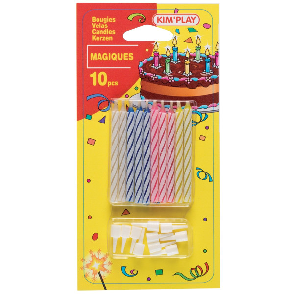 photo-Bougies d'anniversaire - Magique - Longue durée - Avec support - 10 pièces - Pour gâteau