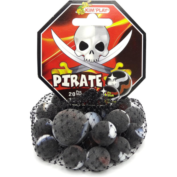 photo-Billes - Filet de 20 billes + 1 calot - Noir - Effet mat - Pirate - Jeu - Enfant