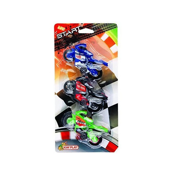 photo-Jeu - Enfant - Motos de course - 3 figurines - Plastique - Kermesse - Cadeau