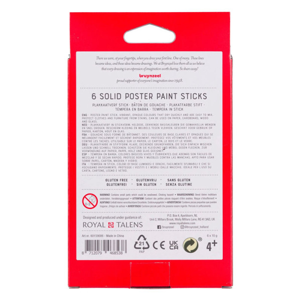 Gouache - Sticks - Pour enfant - 6 couleurs - Coloriage et dessin - Bruynzeel