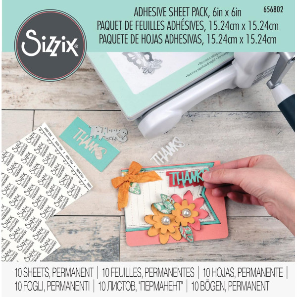 photo-Feuilles adhésives - Permanente - 10 pièces - 15,24x15,24 cm - Scrapbooking - Sizzix