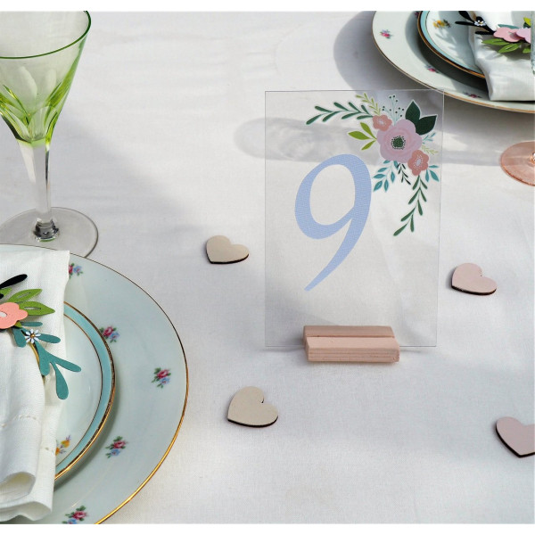Marque-place - Déco de table - Plexiglas - Transparent - 10x15cm - Socle bois - 5 pièces