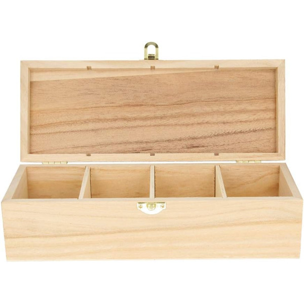 Boîte à thé - Bois - 4 compartiments - A personnaliser - 27x8x10,5cm