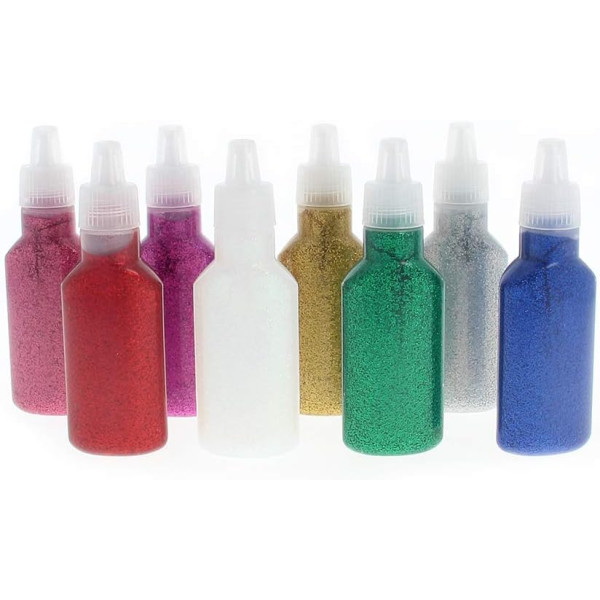 photo-Colle à paillettes - Assortiment 8 couleurs - Papier, bois, plastique - 8x25ml - Scrapbooking