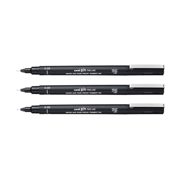 photo-3 feutres de dessin uni pin - 0.03 mm - Noir - Uni-ball