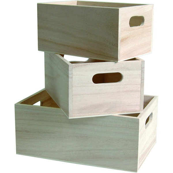 photo-3 caisses en bois - A personnaliser - 3 tailles différentes - Loisirs créatifs - Décoration