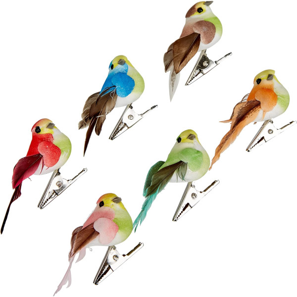 photo-Oiseaux décoratifs - Petit modèle - 6 pièces - Sur pince - Loisirs créatifs - Déco