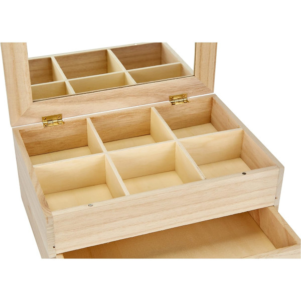 Coiffeuse - Boîte à bijoux - Bois - A personnaliser - Avec miroir - 26x17,5x11,5cm