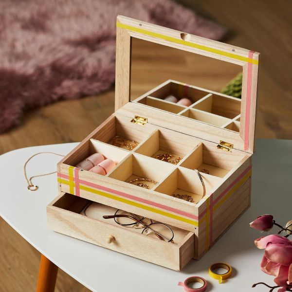 Coiffeuse - Boîte à bijoux - Bois - A personnaliser - Avec miroir - 26x17,5x11,5cm