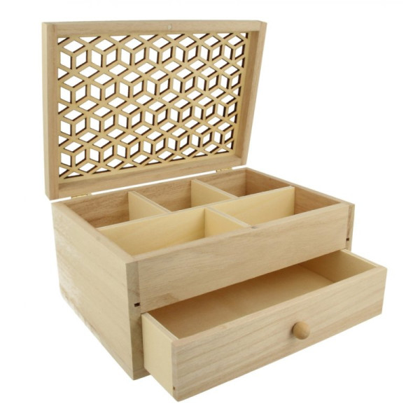 photo-Boîte à bijoux - Avec couvercle ajouré - Bois - A personnaliser - 20x24x10cm