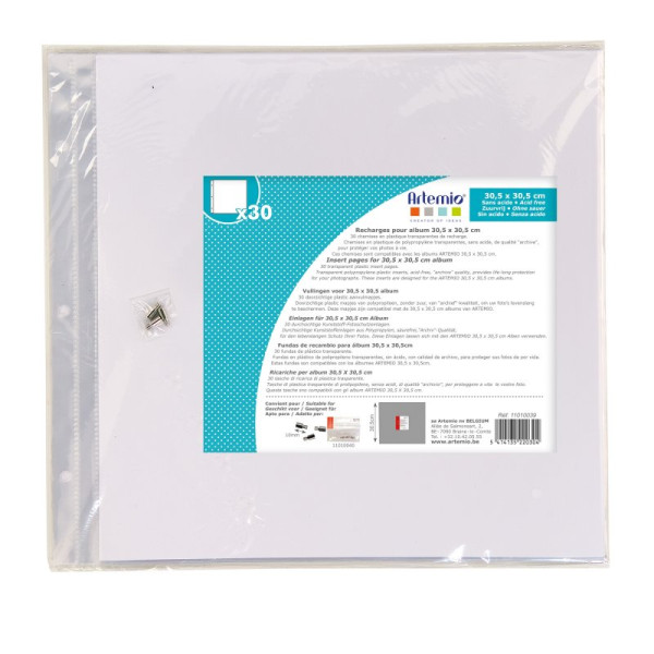 photo-Recharges pour albums photos - 30,5x30,5cm - 3 perforations - Transparentes - Artemio
