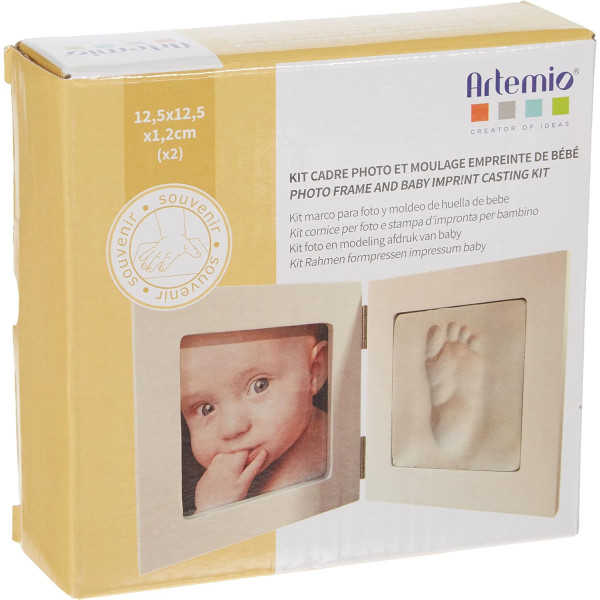 photo-Kit pour faire des empreintes - Bébé - Avec cadre photo - 12,5x12,5cm - Artemio