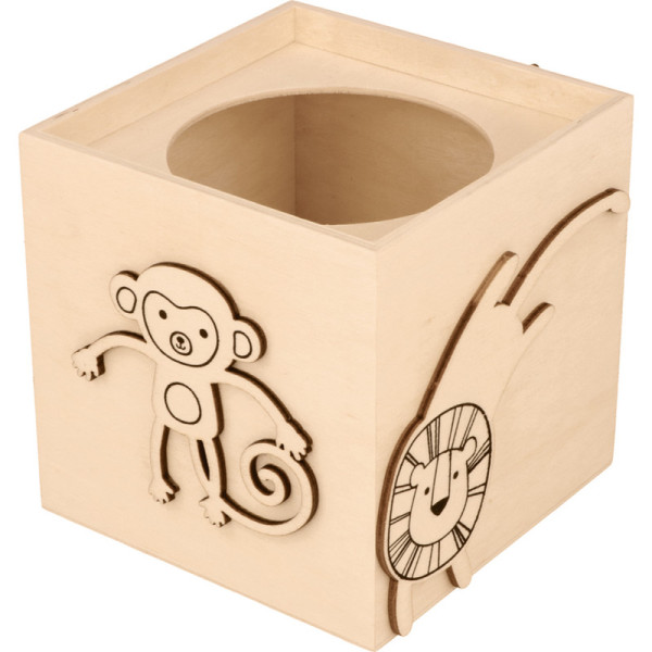 Pot à crayons - Animaux de la jungle - Bois - 10x10cm - A personnaliser