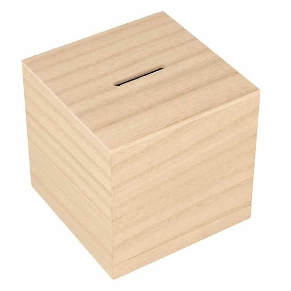 photo-Tirelire - Carré - Bois - A personnaliser - 9x9x9cm - Artemio