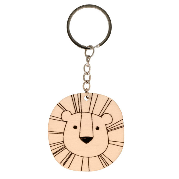 photo-Porte-clés - Rond - Forme de lion - A personnaliser - Bois - 5cm diamètre