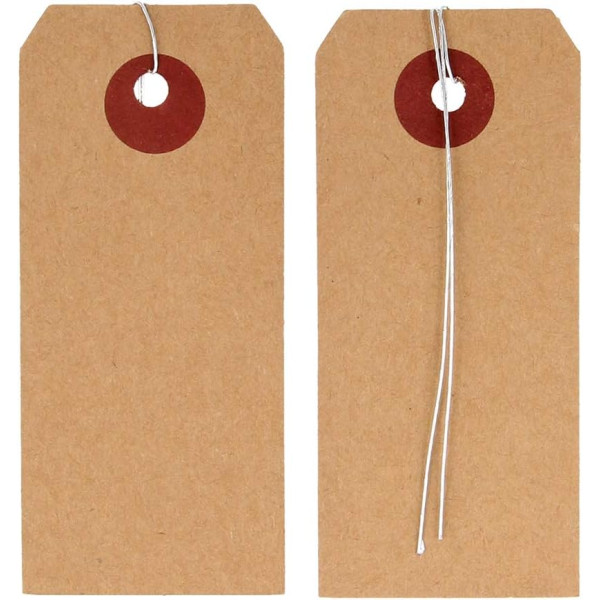 Etiquettes - Kraft - 9x4cm - Avec fil métallique - Cadeaux - Déco - 50 pièces