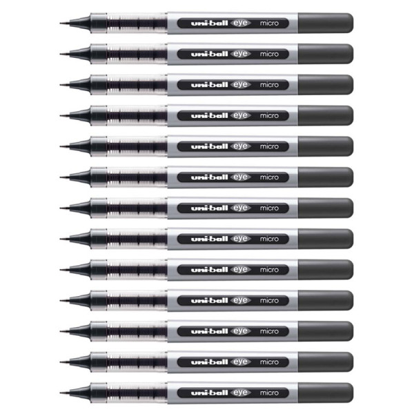 12 stylos roller noir Uni Ball EYE pointe fine 0,5mm