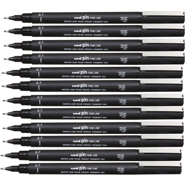 photo-12 feutres de dessin uni pin - 0.7 mm - Noir - Uni-ball