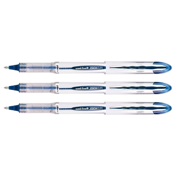photo-3 stylos roller bille bleu vision élite pointe moyenne 0,8mm Uni Ball