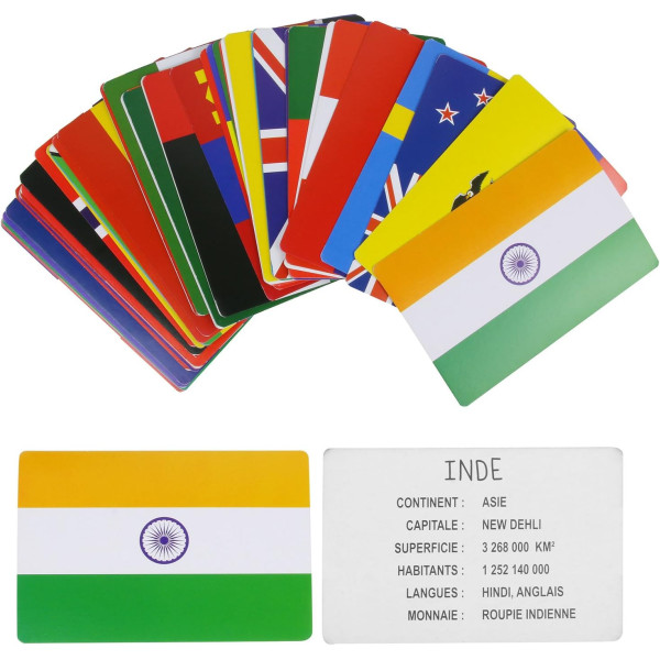 Jeu éducatif - Cartes - Drapeaux et pays du monde - Dès 7 ans - 60 cartes