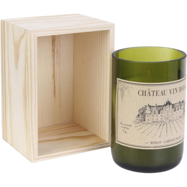 Bougie parfumée - Bouteille de vin - Coffret bois - Parfum bois de santal - 13cm