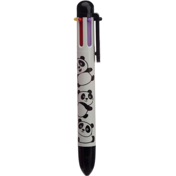 Stylo à bille - 5 couleurs - Pointe moyenne - Panda rigolo - Pour l'école