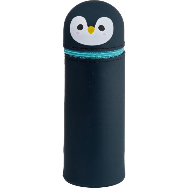 photo-Trousse - Scolaire - Ronde - Pingouin - Silicone souple - Fermeture éclair - 18cm