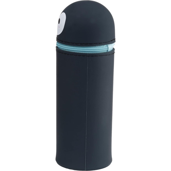 Trousse - Scolaire - Ronde - Pingouin - Silicone souple - Fermeture éclair - 18cm