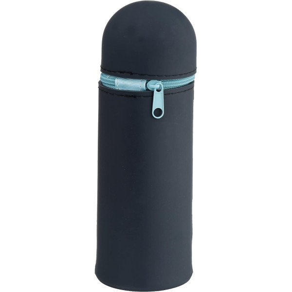 Trousse - Scolaire - Ronde - Pingouin - Silicone souple - Fermeture éclair - 18cm