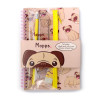 photo-Set de papeterie - Petit chien carlin - Kawaï - Carnet + accessoires + trousse