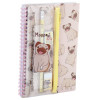 Set de papeterie - Petit chien carlin - Kawaï - Carnet + accessoires + trousse