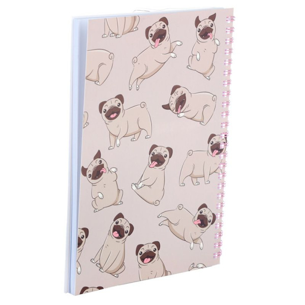 Set de papeterie - Petit chien carlin - Kawaï - Carnet + accessoires + trousse