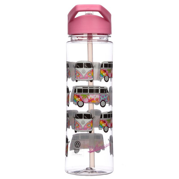 Gourde - Plastique - Avec paille - Sans BPA - 550ml - Rose - Combi VW - Hippie