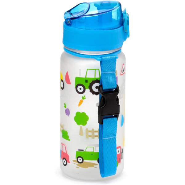 Gourde - Enfant - 350ml - Plastique - Avec anse - Bleu - Tracteurs - Voitures