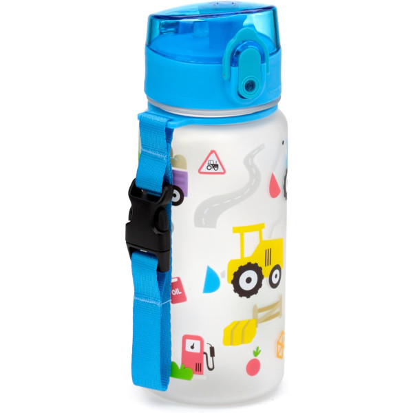 Gourde - Enfant - 350ml - Plastique - Avec anse - Bleu - Tracteurs - Voitures