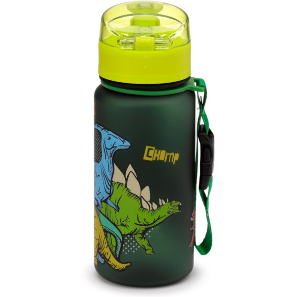 Gourde - Enfant - 350ml - Plastique - Avec anse - Vert/Noir - Dinosaure
