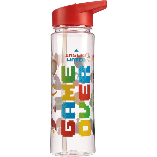 Gourde - Enfant - Plastique - Paille intégrée - Rouge - Game Over - 500ml