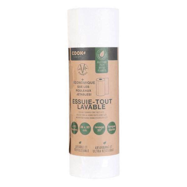 photo-Rouleau essuie tout - Sopalin - Réutilisable - Lavable - Ecologique - 20 feuilles