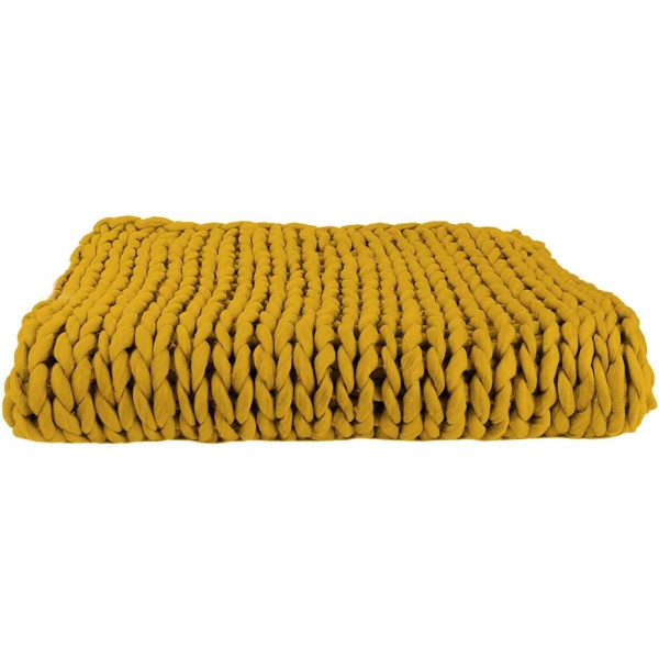 Plaid - Couverture - Jaune - Grosse maille - Chaude - Cocooning - Cosy - 1,5x1,2m