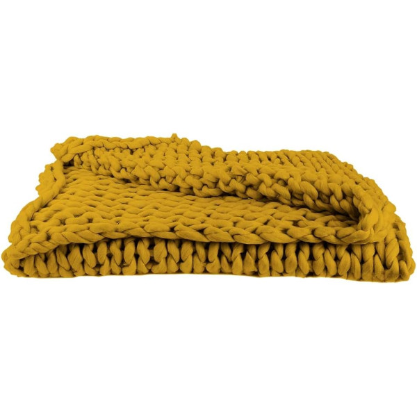 Plaid - Couverture - Jaune - Grosse maille - Chaude - Cocooning - Cosy - 1,5x1,2m