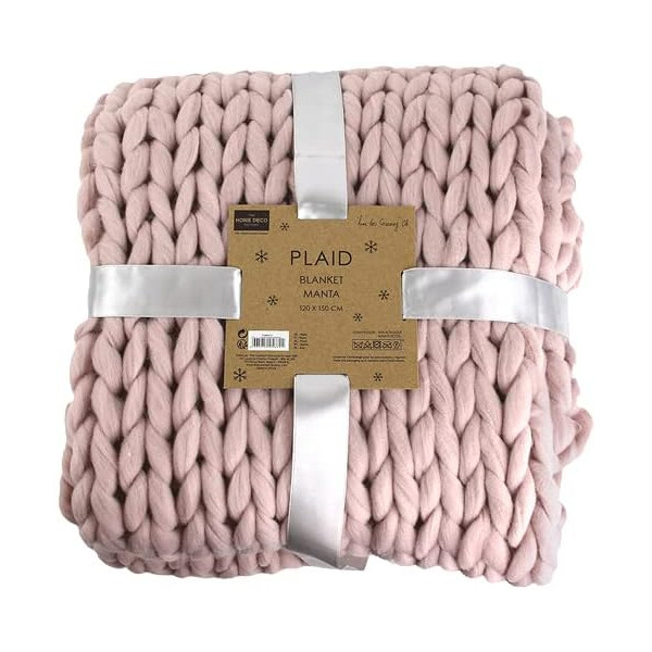 photo-Plaid - Couverture - Rose - Grosse maille - Chaude - Cocooning - Cosy - 1,5x1,2m