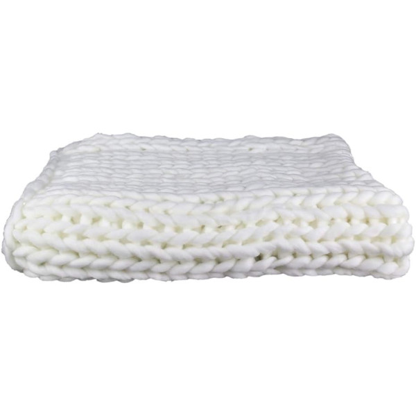 Plaid - Couverture - Ecru - Grosse maille - Chaude - Cocooning - Cosy - 1,5x1,2m