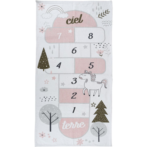 photo-Tapis - Marelle - Licorne - Rose/Blanc - Chambre enfant - fille - 140x70cm